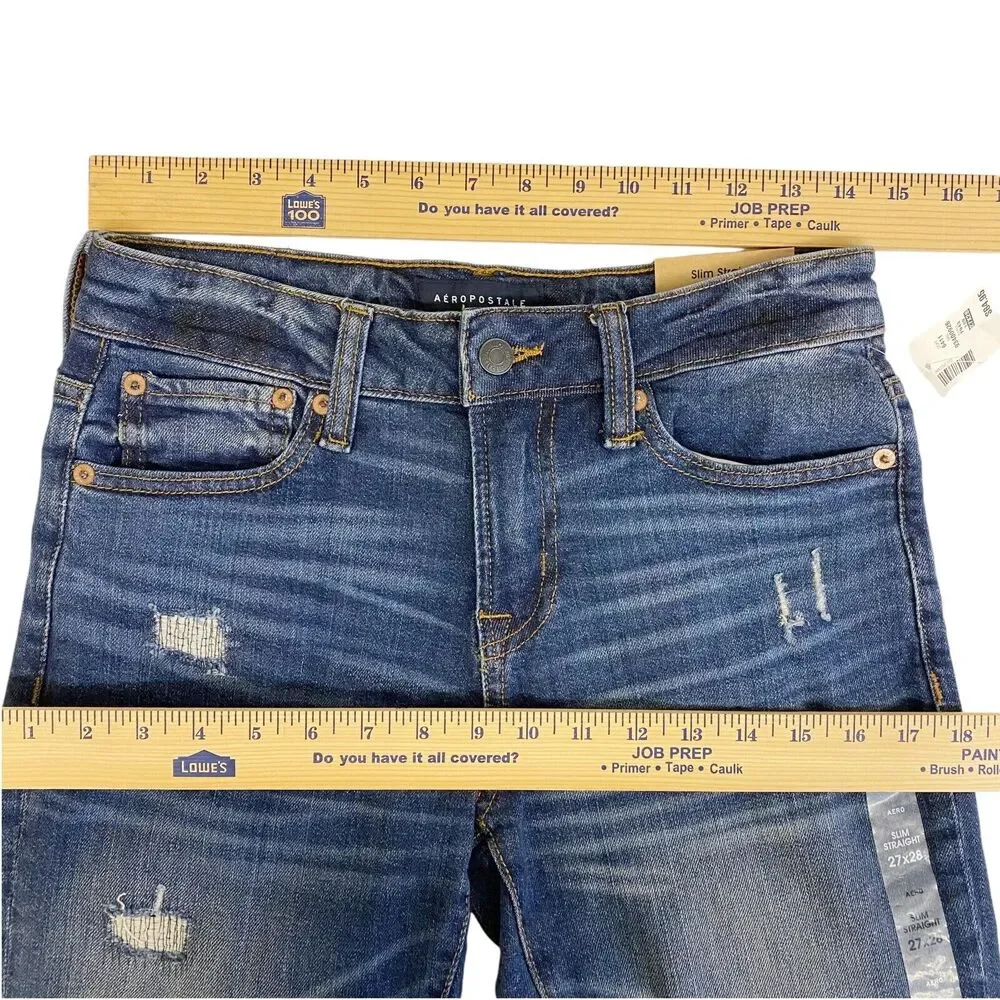 Aeropostale Areo Real Original Denim Jeans Womens 27/28 Slim Straight Distressed